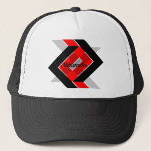 Geometric blue grey red black personalized simply trucker hat