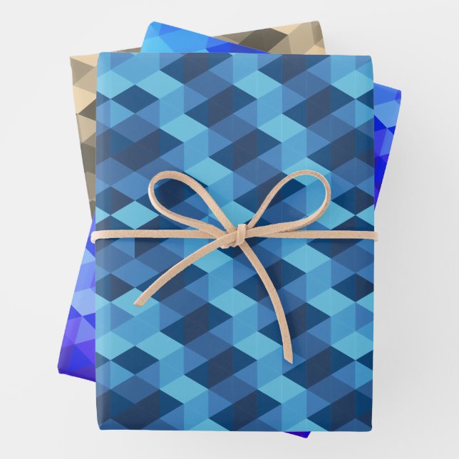 Geometric Blue Pattern Wrapping Paper Sheet (In situ)