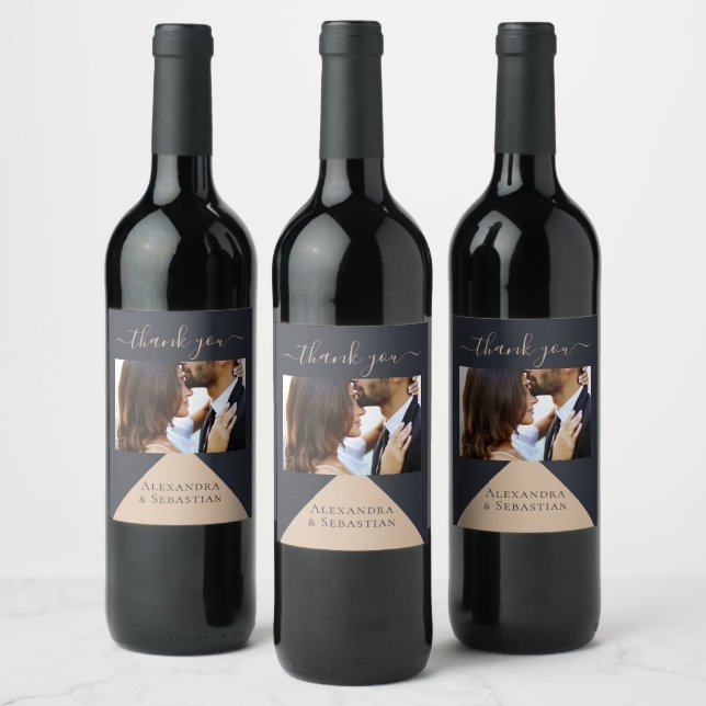 Geometric Blue Personalized Custom Wedding Wine Label (Bottles)