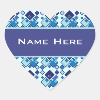 Geometric Blue Squares Pattern Heart Sticker