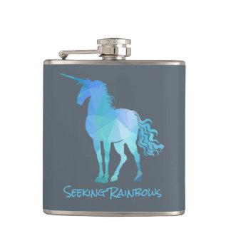 Geometric Blue Unicorn Hip Flask