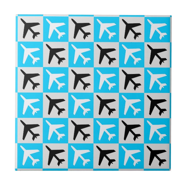 Geometric Blue White Aviation Airplane Tile (Front)