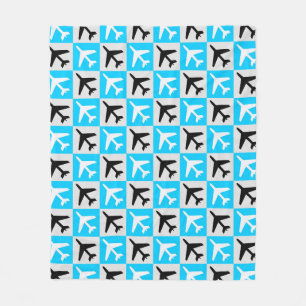 Geometric Blue White Aviation Jets Airplane Fleece Blanket