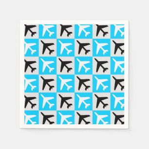 Geometric Blue White Aviation Jets Airplane Napkin