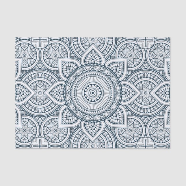 Geometric blue white floral mandala tissue paper (Front)