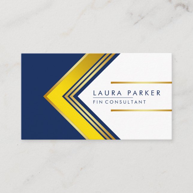 Geometric Blue White Gold Professional Modern Business Card (Front)