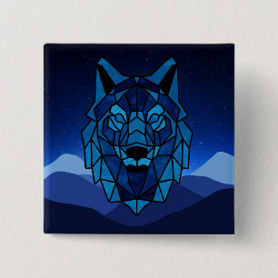 Geometric Blue Wolf 2 Inch Square Button
