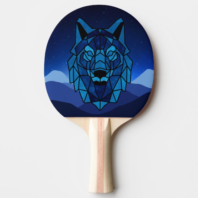 Geometric Blue Wolf  Ping Pong Paddle (Front)