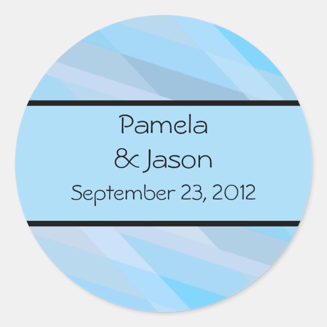Geometric Blues Wedding Classic Round Sticker (Front)
