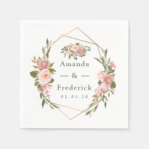 Geometric Blush and Rose Gold Floral Wedding Napkin