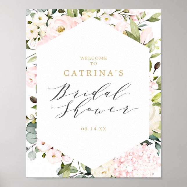 Geometric Blush Floral Bridal Shower Welcome Sign (Front)