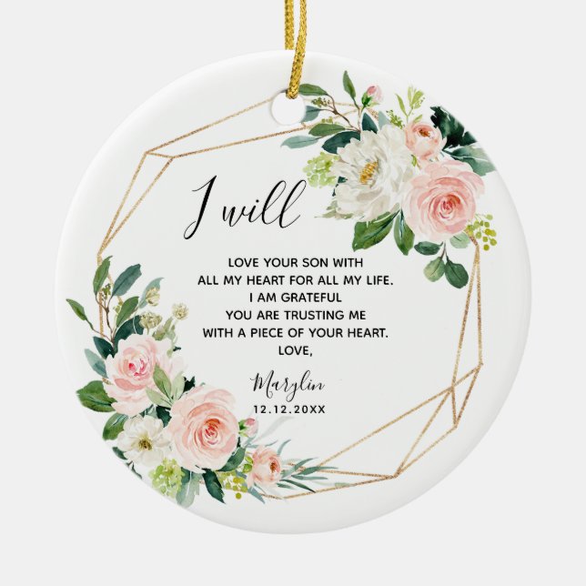 Geometric Blush Floral Mother of the Groom Ceramic Ornament (Front)