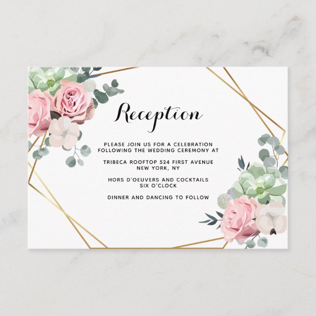 Geometric Blush Floral Reception Enclosure Card (Front)