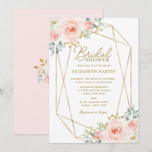 Geometric Blush Pink Gold Floral Bridal Shower Invitation