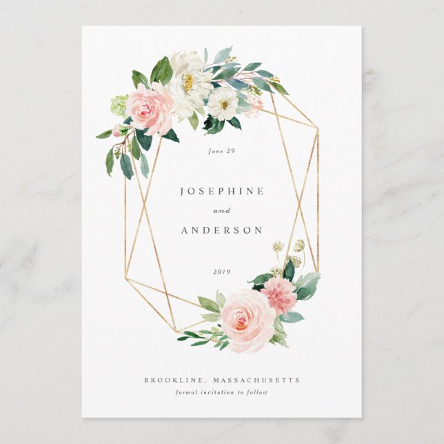 Geometric Blush Save The Date Menu (Front)