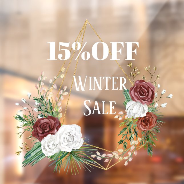geometric boho burgundy floral wreath winter sale  window cling (Sheet 2)