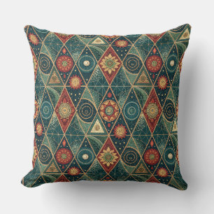 Geometric Boho Mandala Triangle Design Pattern Art Throw Pillow
