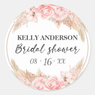 Geometric Boho Pampas Rose Gold Bridal Shower  Classic Round Sticker