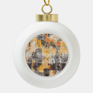 Geometric Boho Tribal Distressed Pattern Ceramic Ball Christmas Ornament