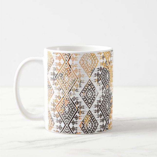 Geometric Boho Tribal: Distressed Pattern. Coffee Mug (Left)
