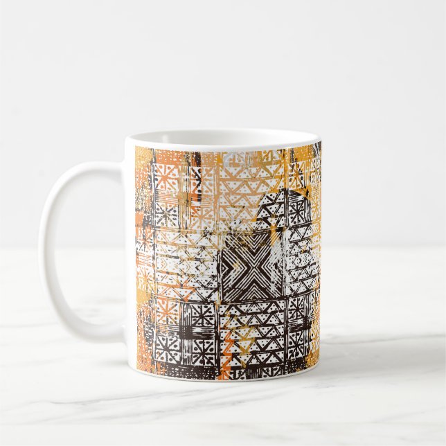 Geometric Boho Tribal Distressed Pattern Coffee Mug (Left)