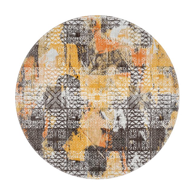 Geometric Boho Tribal Distressed Pattern Cutting Board (Front)