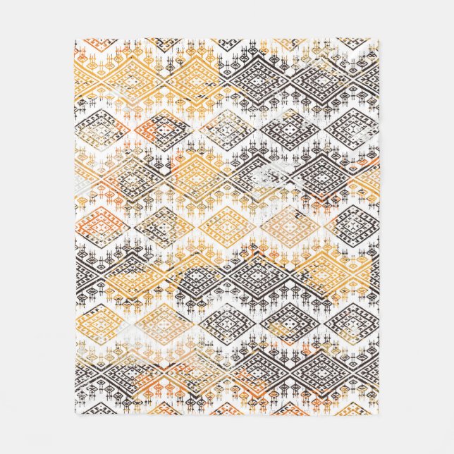 Geometric Boho Tribal: Distressed Pattern. Fleece Blanket (Front)