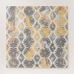 Geometric Boho Tribal: Distressed Pattern. Jigsaw Puzzle