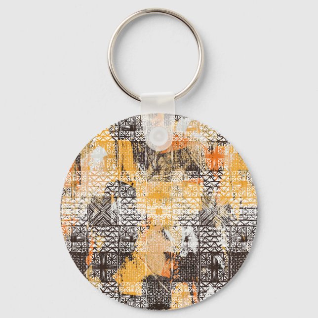 Geometric Boho Tribal Distressed Pattern Keychain (Front)