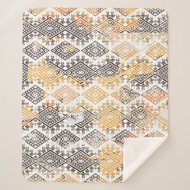 Geometric Boho Tribal: Distressed Pattern. Sherpa Blanket (Front)