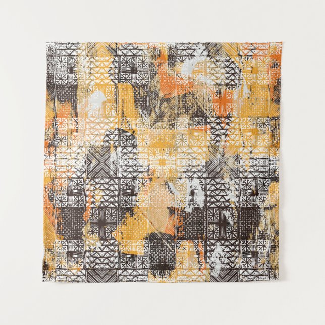 Geometric Boho Tribal Distressed Pattern Tapestry (Front)