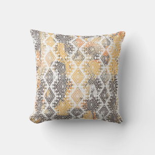 Geometric Boho Tribal: Distressed Pattern. Throw Pillow