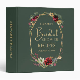 Geometric Boho Wildflower Dark Green Bridal Shower Binder