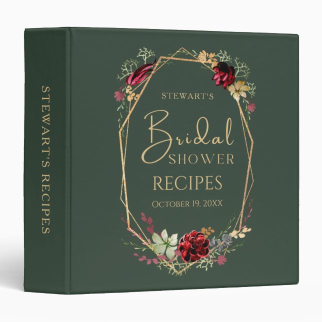 Geometric Boho Wildflower Dark Green Bridal Shower Binder (Front/Spine)