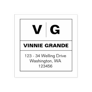 Geometric Bold Monogram Return Address Square Rubber Stamp