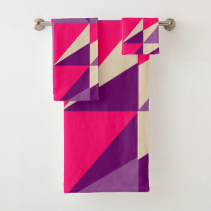 Geometric Bold Pink & Purple Pattern Bath Towel Set