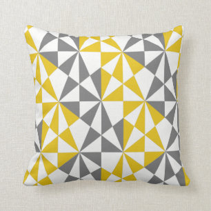 Geometric Bold Retro Funky Mustard Yellow Grey Throw Pillow