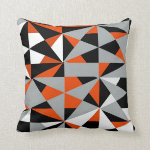 Geometric Bold Retro Funky Orange Black White Throw Pillow