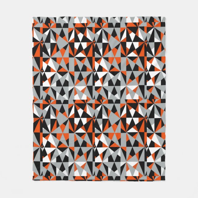 Geometric Bold Retro Funky Orange Grey Black White Fleece Blanket (Front)