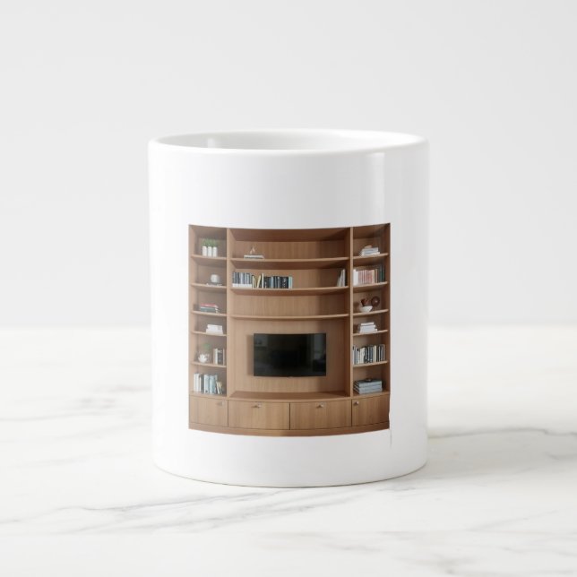 Geometric Bookcase Built-in Architectural Detail & Large Coffee Mug (Front)