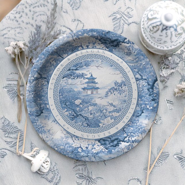 Geometric Border Chinoiserie Pattern Names ID1094 Paper Plate (Creator Uploaded)