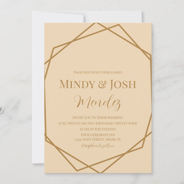 Geometric Border Script Earthy Wedding Invitation (Front)