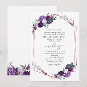 Geometric Botanical Floral Purple Greenery Wedding Invitation