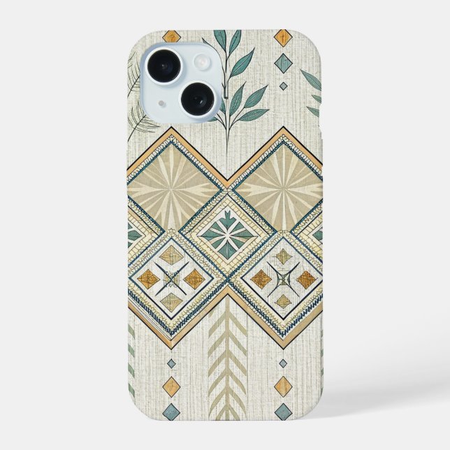 Geometric Botanical Folk Art Seamless Pattern iPhone 15 Case (Back)