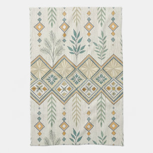 Geometric Botanical Folk Art Seamless Pattern Kitchen Towel