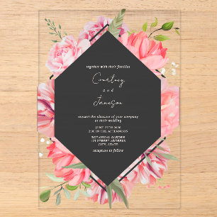Geometric Botanical Pink Floral Wedding Invitation