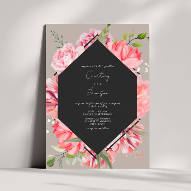 Geometric Botanical Pink Floral Wedding Invitation (Creator Uploaded)