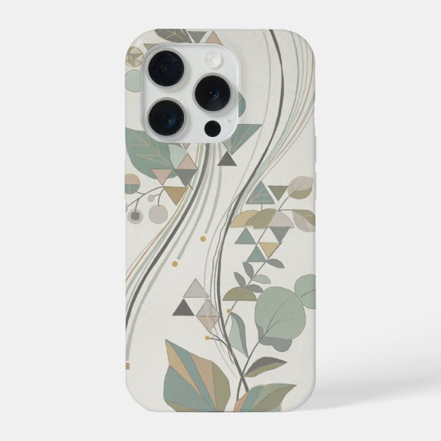 geometric Botanical Sage Green Beige Art Deco iPhone Case (Back)