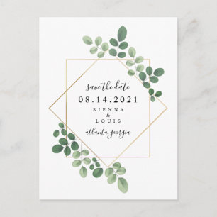 Geometric Botanical Wedding Save The Date Announcement Postcard