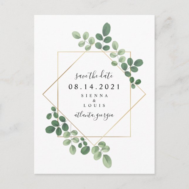 Geometric Botanical Wedding Save The Date Announcement Postcard (Front)